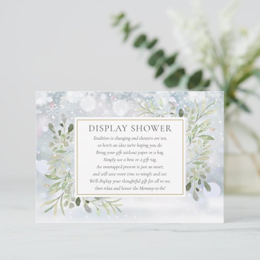 Weergave Baby Shower Groenery Winter Sneeuwvlokken Informatiekaartje (Staand voorkant)
