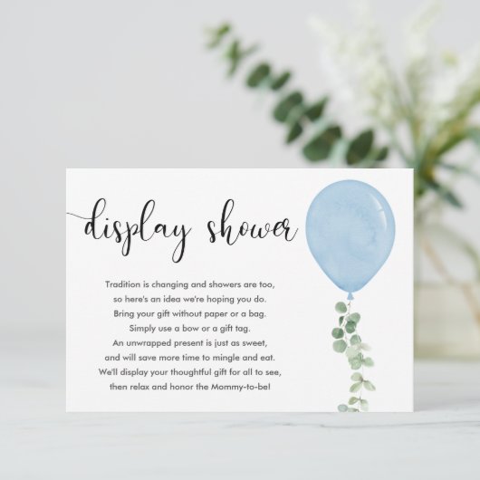 Weergave douche blauwe ballon eucalyptus groen informatiekaartje (Staand voorkant)