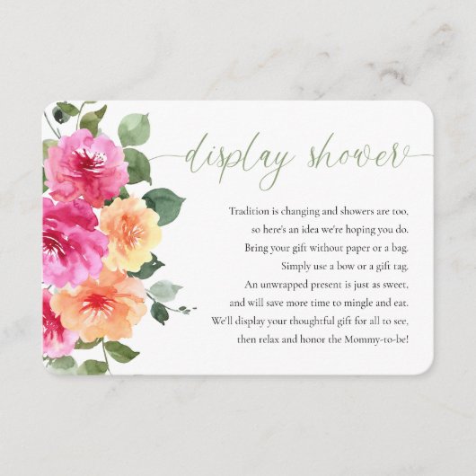 Weergave douche heet roze sinaasappel helder bloem informatiekaartje (Voorkant)