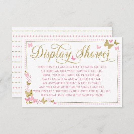 Weergave Douche Kaart, Butterfly Baby shower Informatiekaartje (Voorkant / Achterkant)