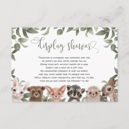 Weergave douche Woodland dieren bos vrienden Informatiekaartje (Voorkant)