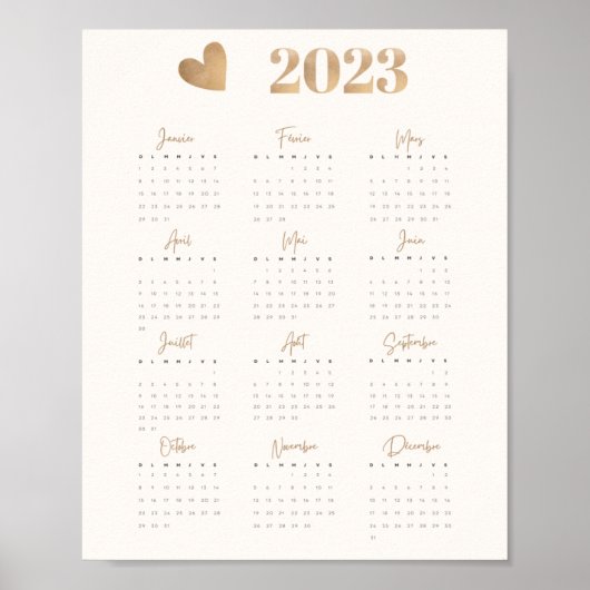 Weergave kalender 2023 COEUR Version Française Poster (Voorkant)