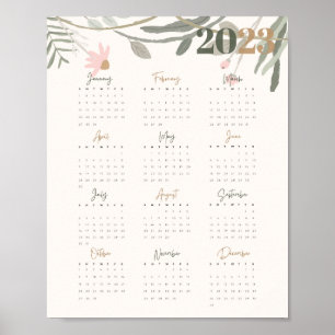 Weergave kalender 2023 FLORAL PASTEL - ENGELS Poster