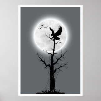 Weergave Landscape moon, tree & eagle wall art Poster
