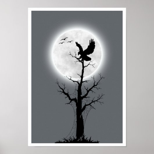Weergave Landscape moon, tree & eagle wall art Poster (Voorkant)