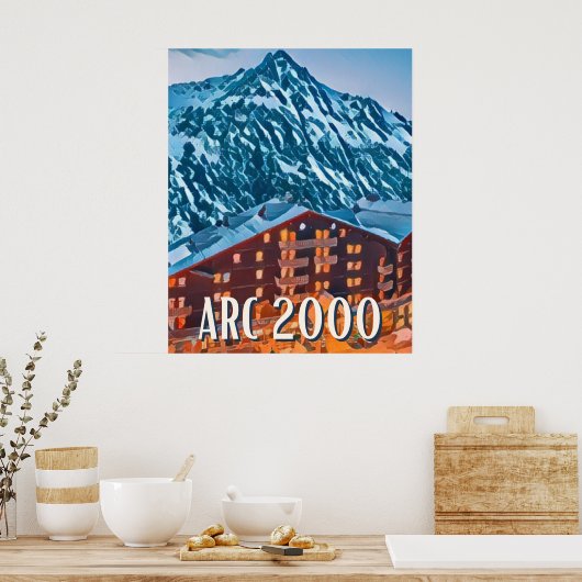 Weergave Les Arcs 2000 Ski Resort Poster (Keuken)