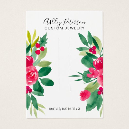 Weergave van de kerstflorale rode juwelen visitekaartje (Voorkant)