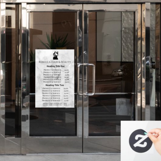 Weergave van marmer Salon Restaurant Pricing & Ser Raamsticker (Kantoordeur)