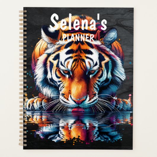 Weergave van tijger die water drinkt gepersonalise planner (Voorkant)
