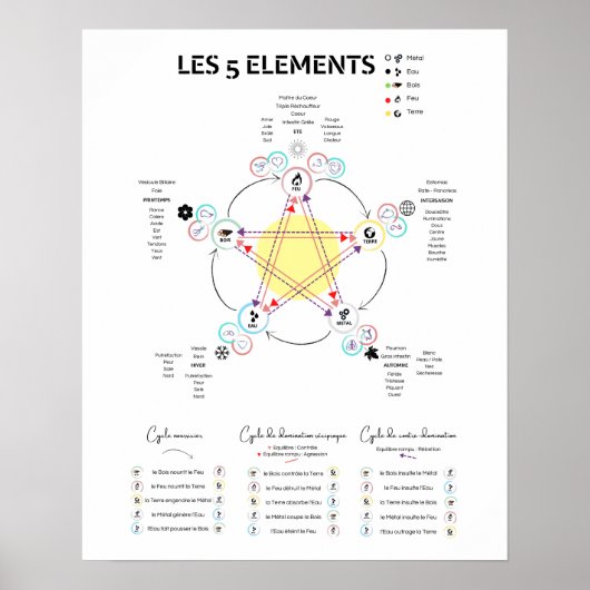 Weergave van vijf elementen van de Chinese geneesk Poster (Voorkant)