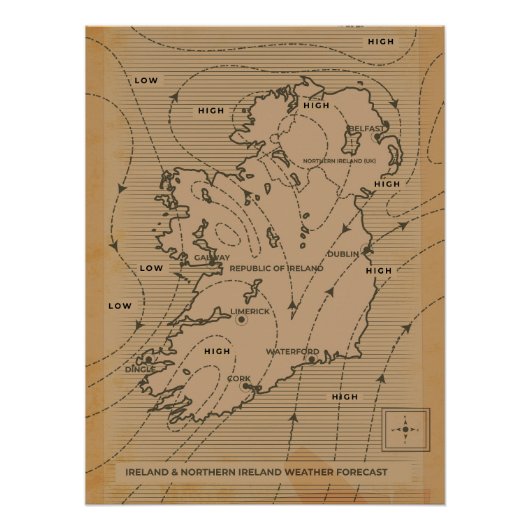  weerkaart van Ierland & Noord-Ierland Perfect Poster (Voorkant)