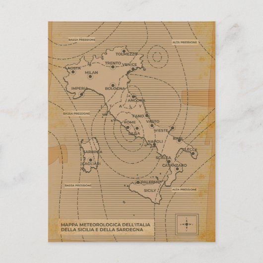  weerkaart van Italië, Scilly en Sardinië Briefkaart (Voorkant)