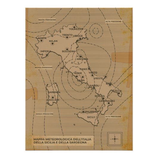  weerkaart van Italië, Scilly en Sardinië Perfect Poster (Voorkant)