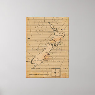  weerkaart van Nieuw-Zeeland Canvas Afdruk