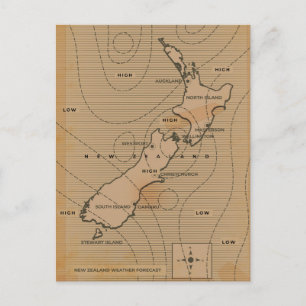 weerkaart van Nieuw-Zeeland Uitnodiging Briefkaart