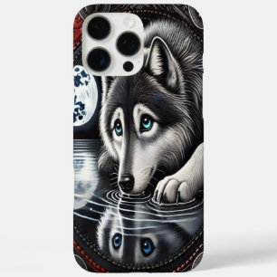 Weerkaatsend ontwerp met witte wolf iPhone 16 pro max hoesje