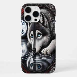 Weerkaatsend ontwerp met witte wolf iPhone 16 pro max hoesje