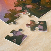 Weerkaatsing van een levendige zonsondergang in de legpuzzel (Zijkant)
