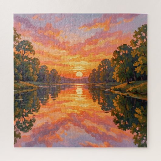 Weerkaatsing van een levendige zonsondergang in de legpuzzel (Verticaal)