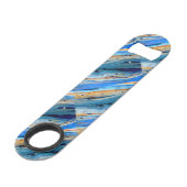 weerkaatste blauwe schuur speed flessenopener (Voorkant Gekanteld)