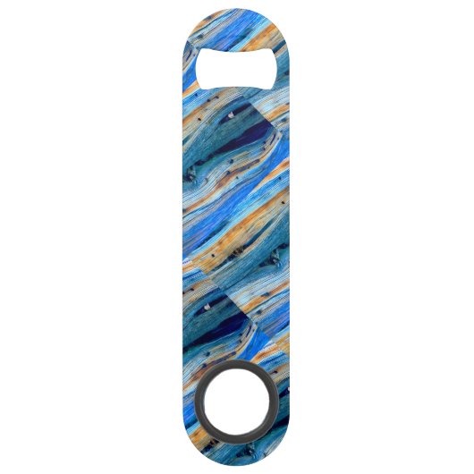 weerkaatste blauwe schuur speed flessenopener (Voorkant)