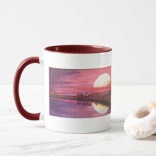 Weerkaatste zonsondergang mok (Met donut)