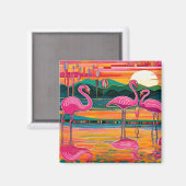 Weerspiegelde Roze Flamingo's Magneet (Voorkant / Achterkant)