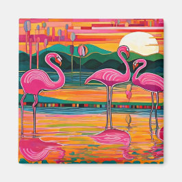 Weerspiegelde Roze Flamingo's Magneet