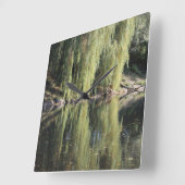 Weerspiegelde wilde bomen in de rivier vierkante klok (Hoek)