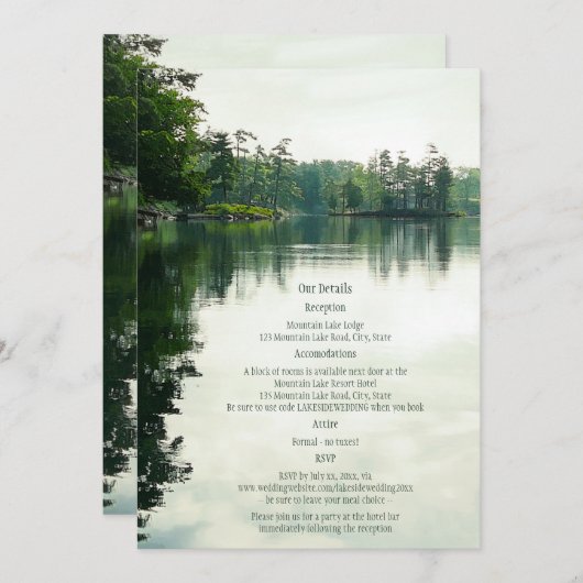 Weerspiegeling op bergmeer rustige trouwdetails (Voorkant / Achterkant)