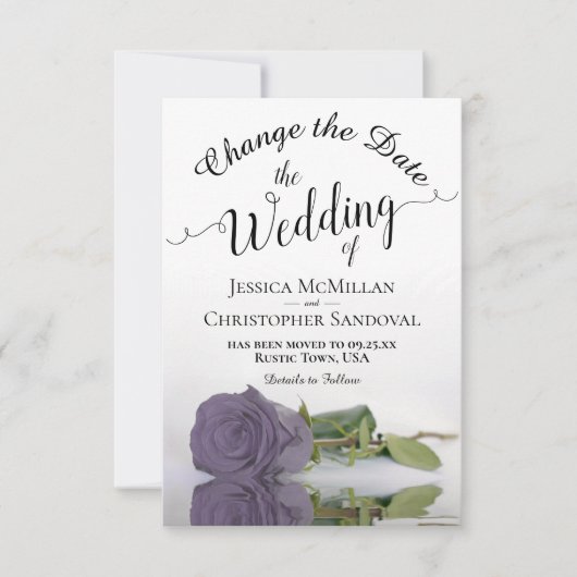 Weerspiegeling van Paarse Roos- en ruilplannen Save The Date (Voorkant)