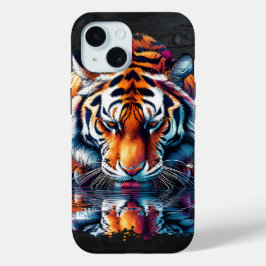 Weerspiegeling van tijger die water drinkt iPhone 15 case