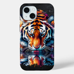 Weerspiegeling van tijger die water drinkt iPhone 15 case