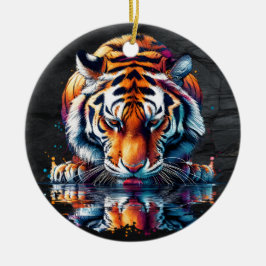 Weerspiegeling van tijger die water drinkt keramisch ornament