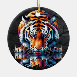 Weerspiegeling van tijger die water drinkt  keramisch ornament