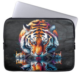 Weerspiegeling van tijger die water drinkt laptop sleeve