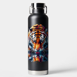 Weerspiegeling van tijger die water drinkt waterfles