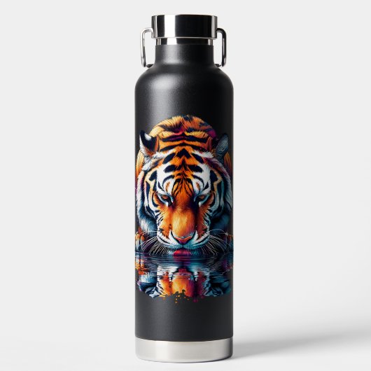 Weerspiegeling van tijger die water drinkt waterfles (Voorkant)