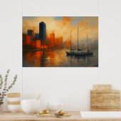 Weerspiegelingen van Ember Bay stadsgezicht Poster (Keuken)