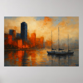 Weerspiegelingen van Ember Bay stadsgezicht Poster