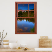 Weerspiegelingen van het bergmeer Fake Window Illu Poster (Keuken)