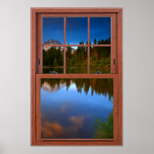 Weerspiegelingen van het bergmeer Fake Window Illu Poster