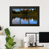 Weerspiegelingen van het bergmeer Fake Window Illu Poster (Thuiskantoor)