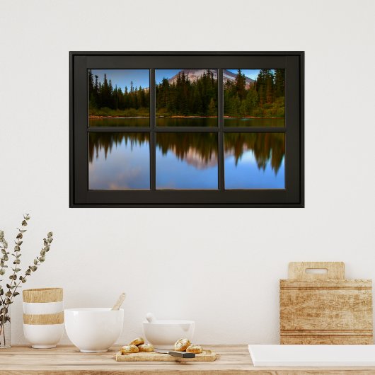 Weerspiegelingen van het bergmeer Fake Window Illu Poster (Keuken)