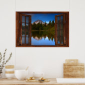 Weerspiegelingen van het bergmeer Fake Window Illu Poster (Keuken)