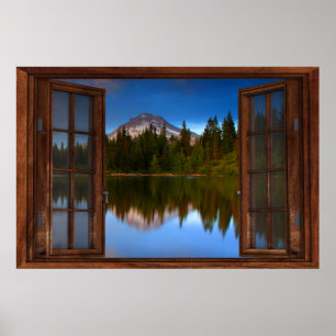 Weerspiegelingen van het bergmeer Fake Window Illu Poster