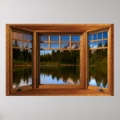 Weerspiegelingen van het bergmeer Fake Window Illu Poster (Voorkant)