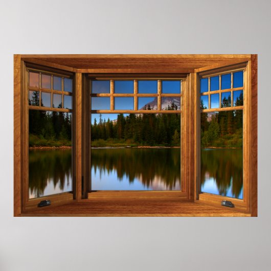 Weerspiegelingen van het bergmeer Fake Window Illu Poster (Voorkant)