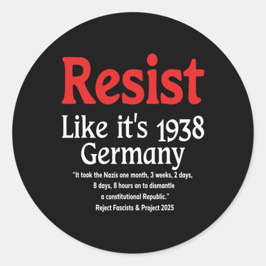 Weersta alsof het 1938 Duitsland 18 is Ronde Sticker (Voorkant)