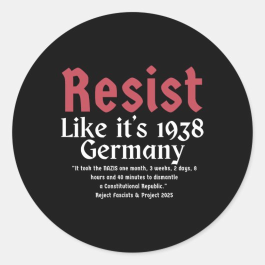 Weersta alsof het 1938 Duitsland 4 is Ronde Sticker (Voorkant)
